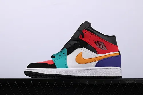 All categories Air Jordan Jordan series basketball shoes Air Jordan 1 Mid Air Jordan 1 Mid four-color stitching toe mid-top full toe layer authentic 554724-125